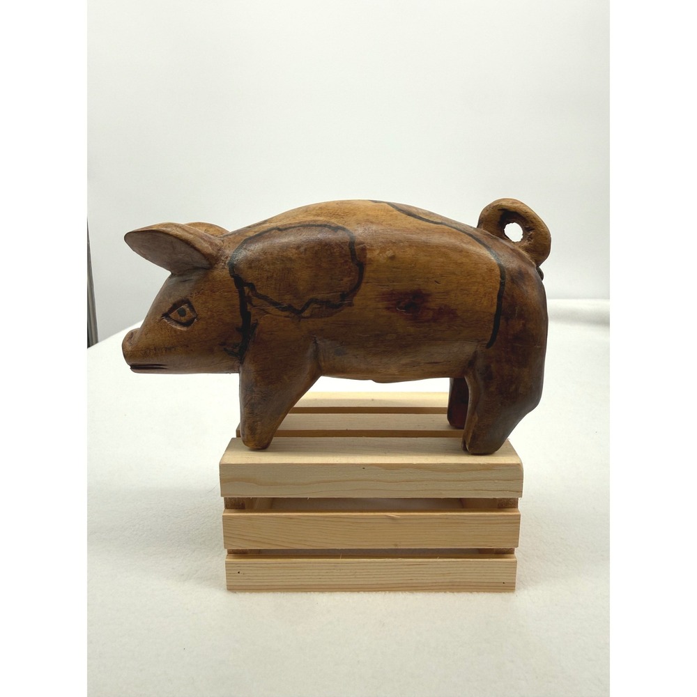 Hand Carved‎ Wood Pig Figurine Brown Jamaica 2007 Folk Art